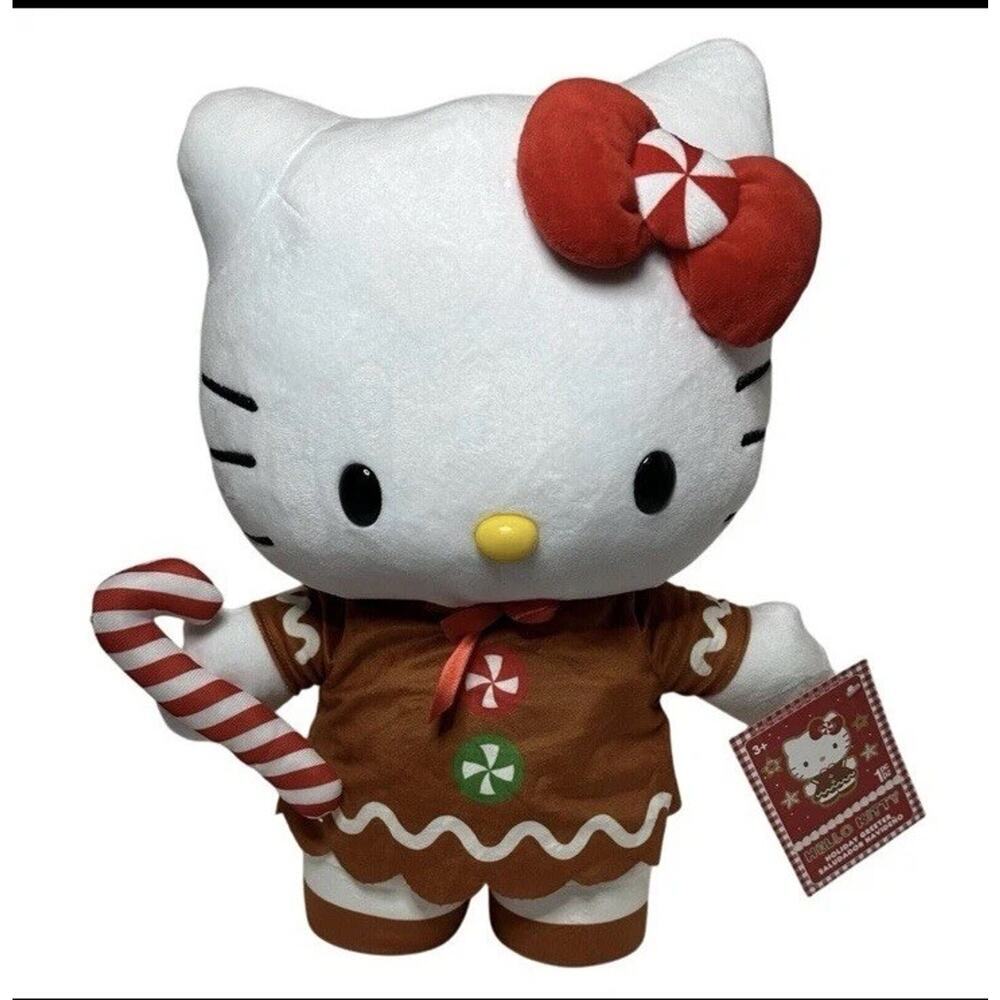 Sanrio Hello Kitty Gingerbread Plush‎ Candy Cane Holiday Christmas Stuffed Toy